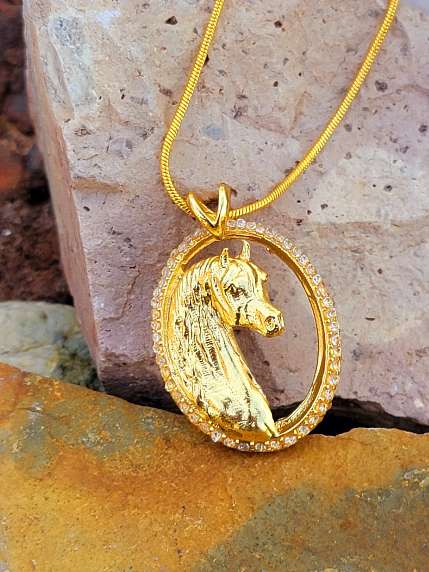 Arabian Horse 18K Gold Plated CZ Pendant
