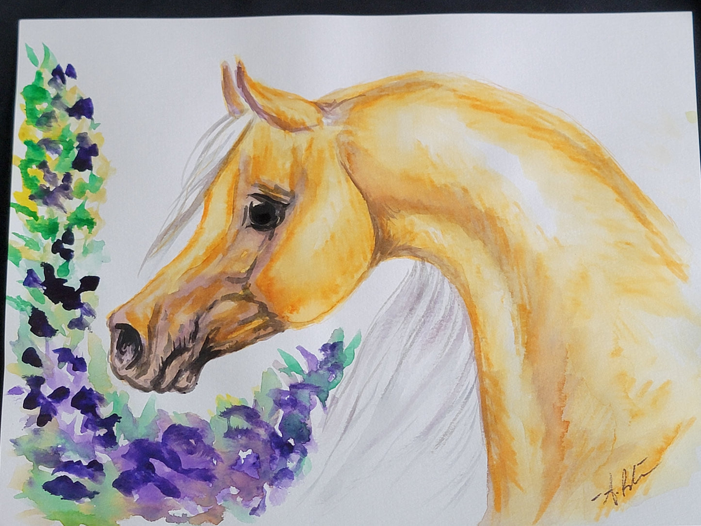 Palomino Horse Original Watercolor Painting 9x12"