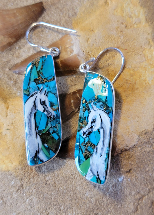 Hand Painted Arabian Turquoise Slab Earrings