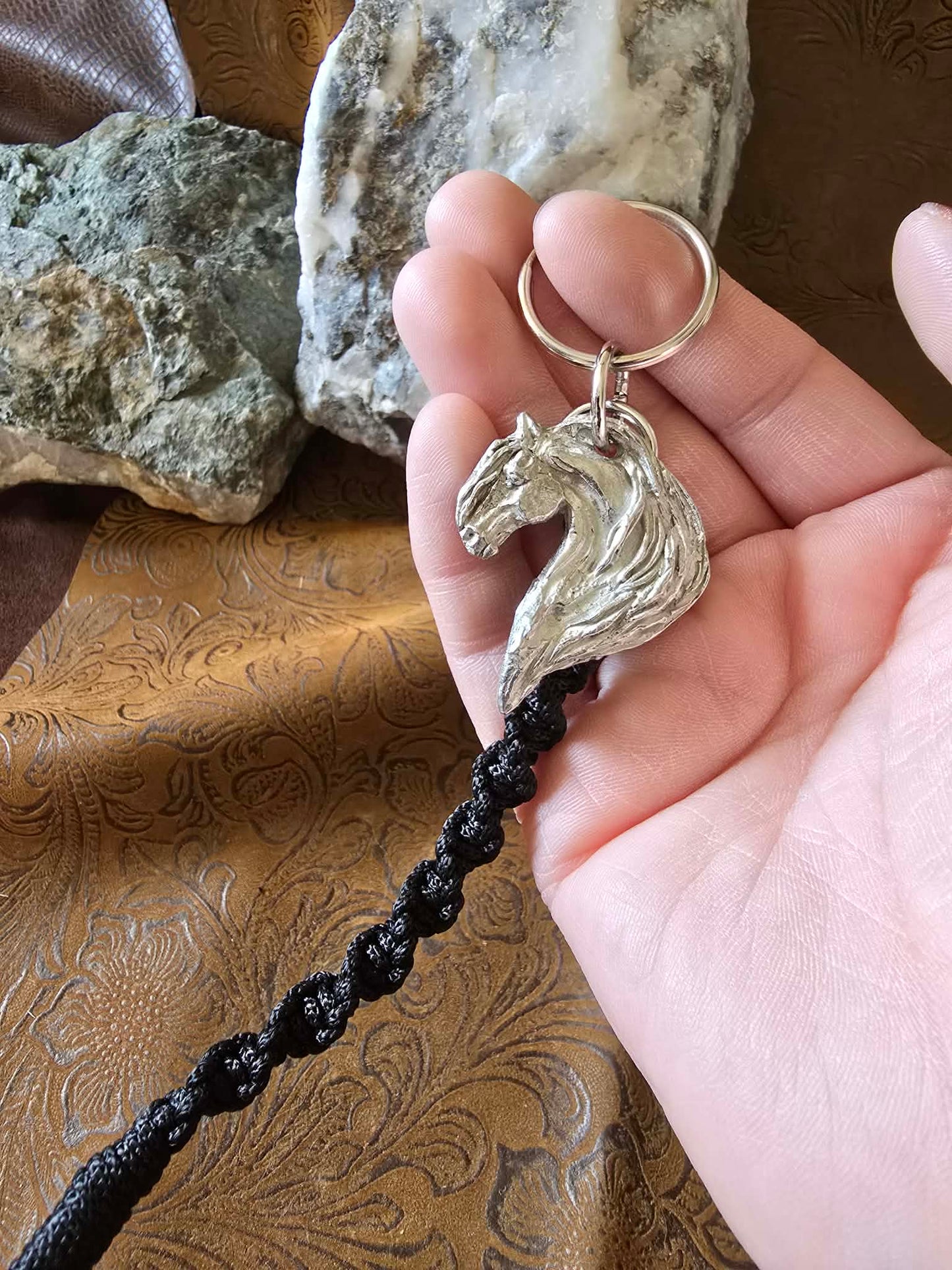 Fantasy Horse pewter Keychain Macrame lanyard