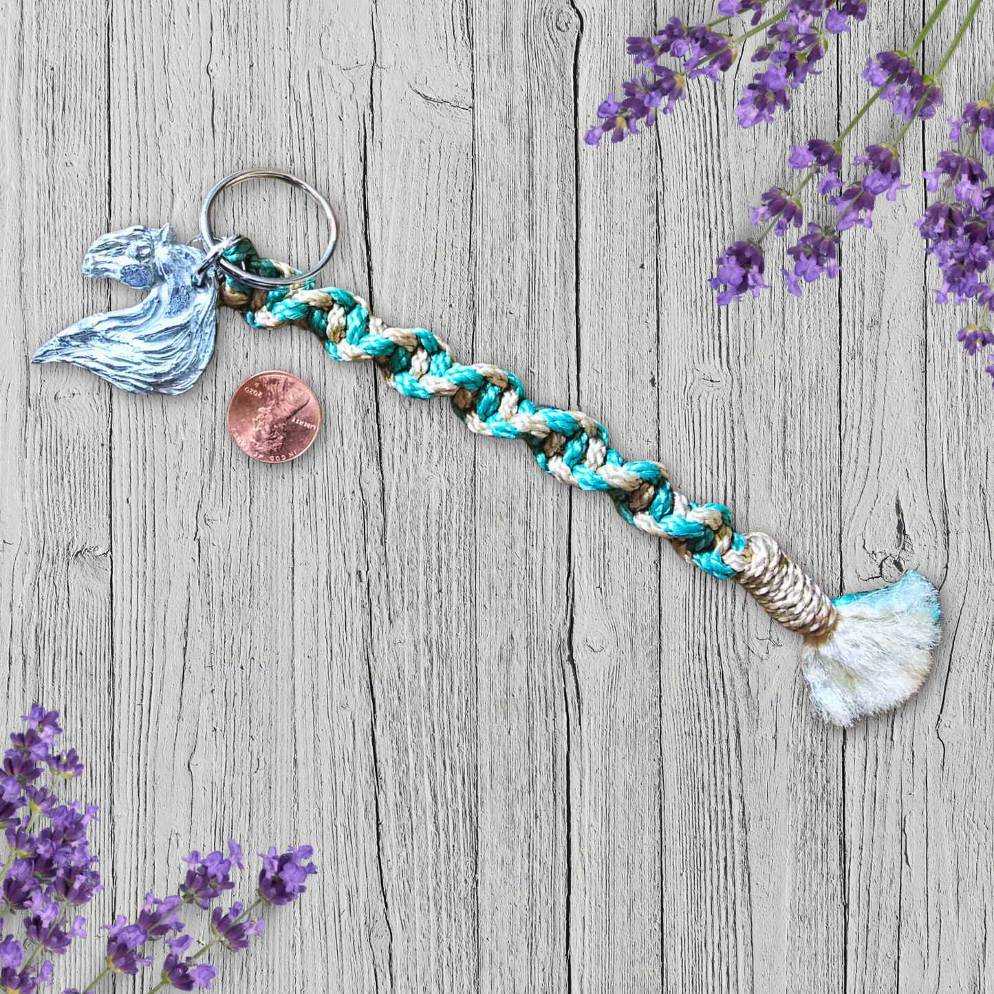 Fantasy Horse pewter Keychain Macrame lanyard