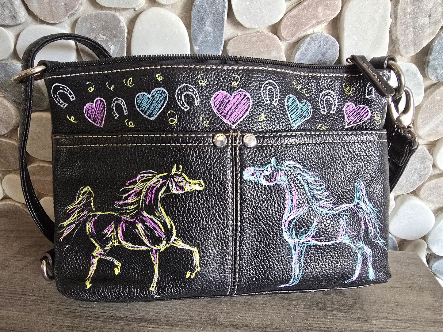 One of a Kind Hand-Painted Horse Crossbody Bag