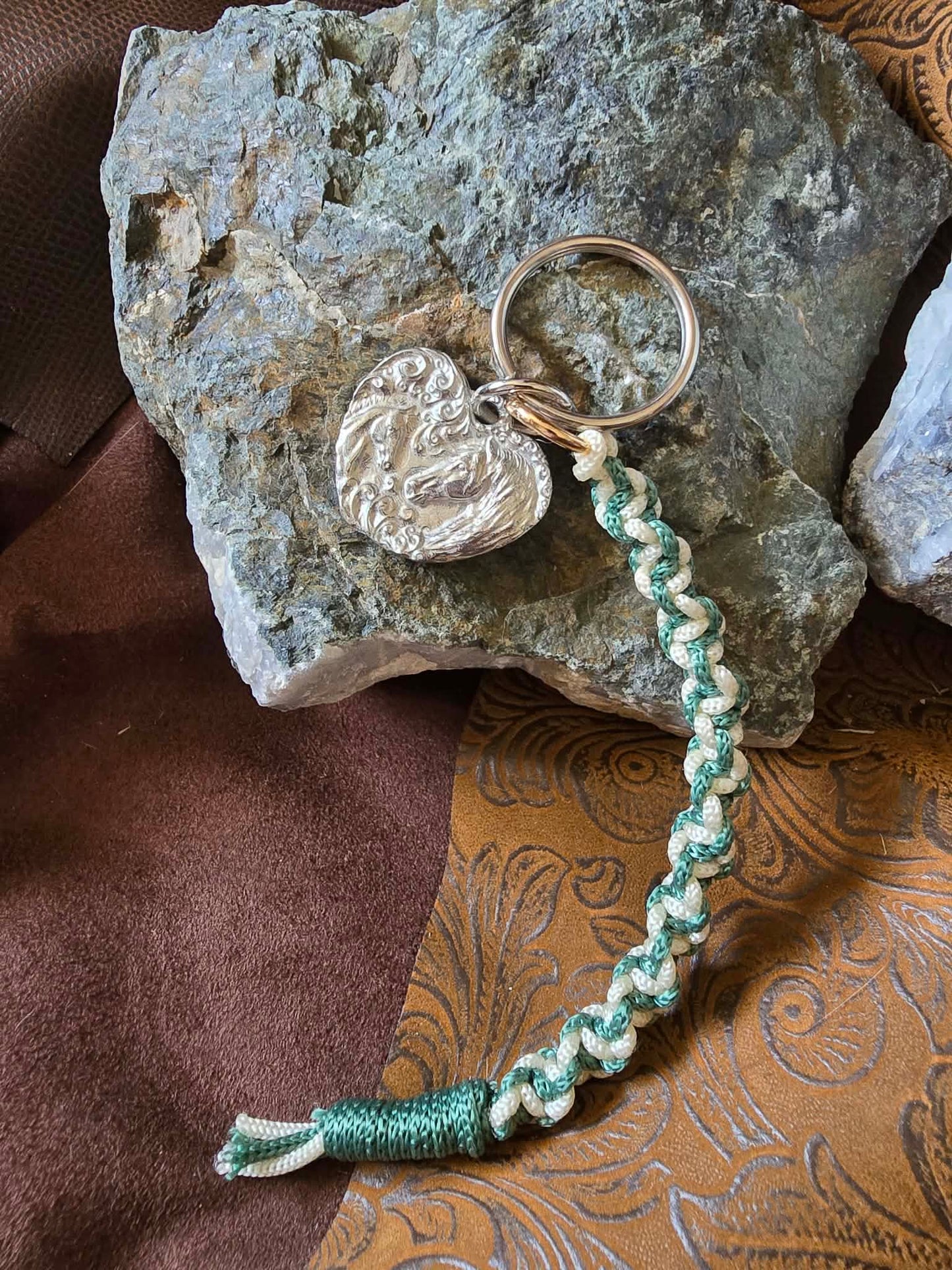 Mare and Foal Pewter Keychain and macrame braided lanyard