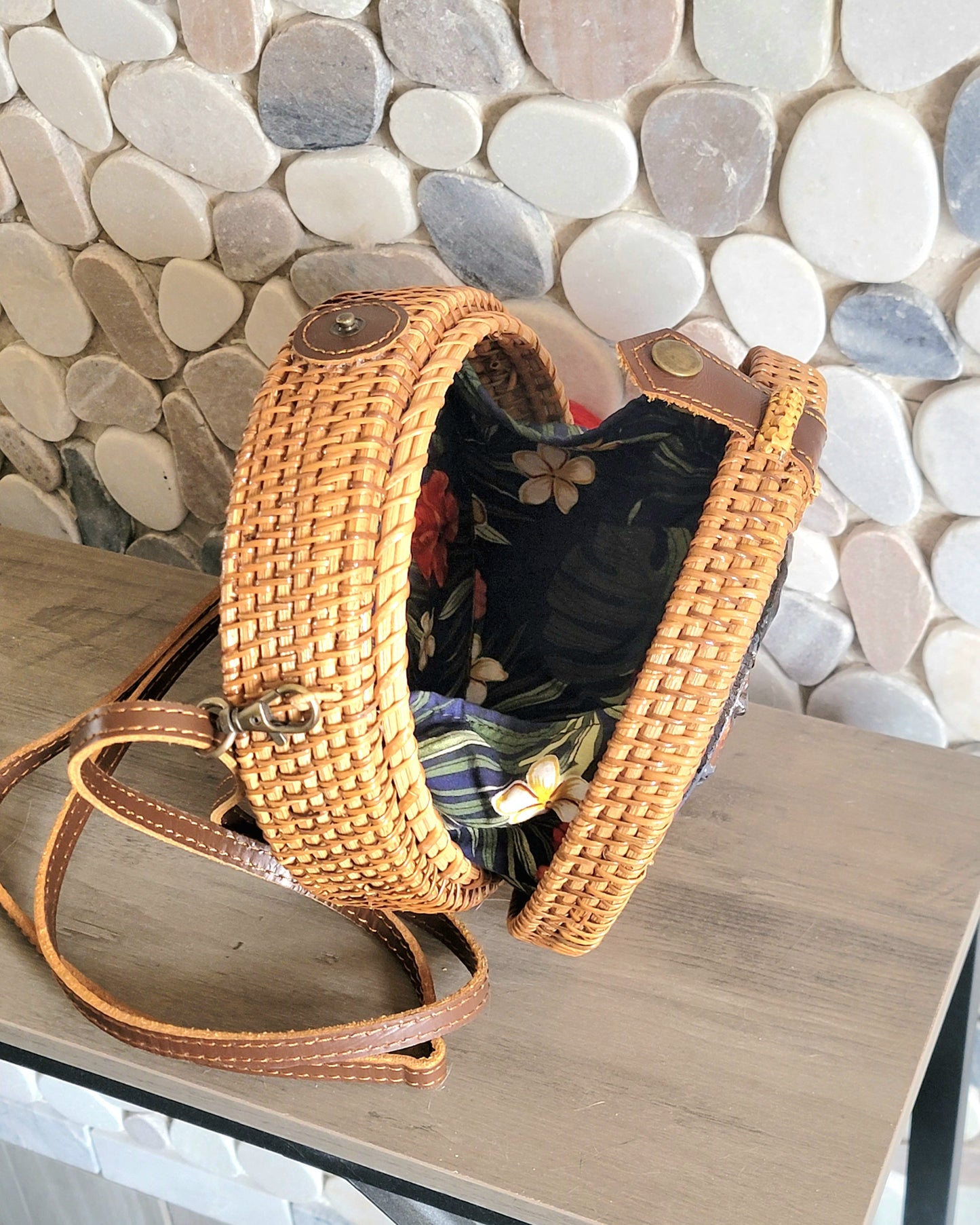 Moonlit Arabian — Hand-Painted, Hand Sculpted Vintage Rattan Crossbody Bag