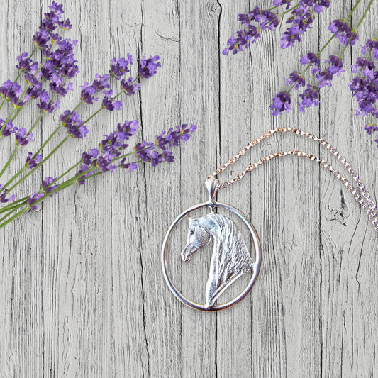 Sterling Silver Arabian Horse Circle Pendant