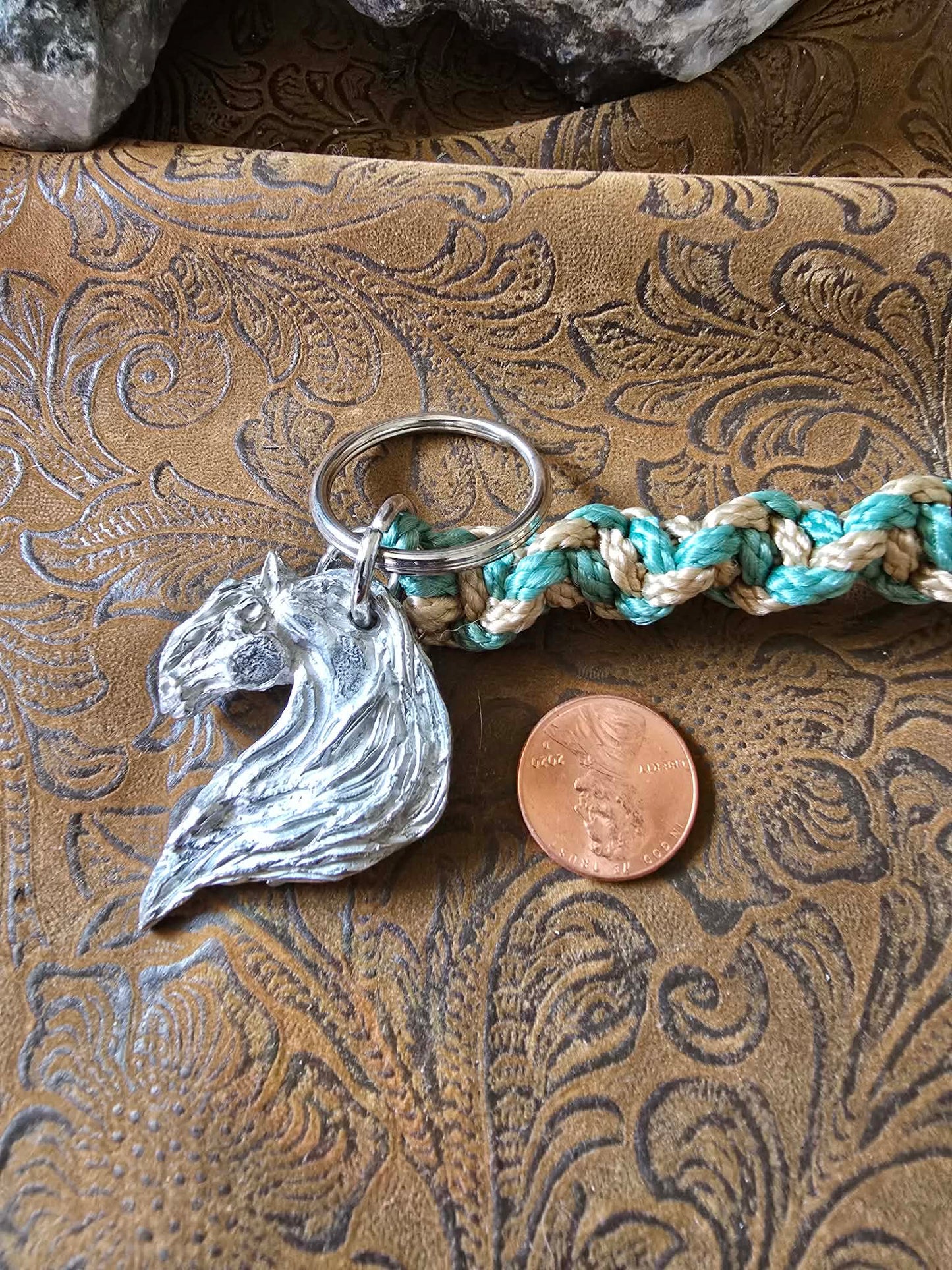 Fantasy Horse pewter Keychain Macrame lanyard