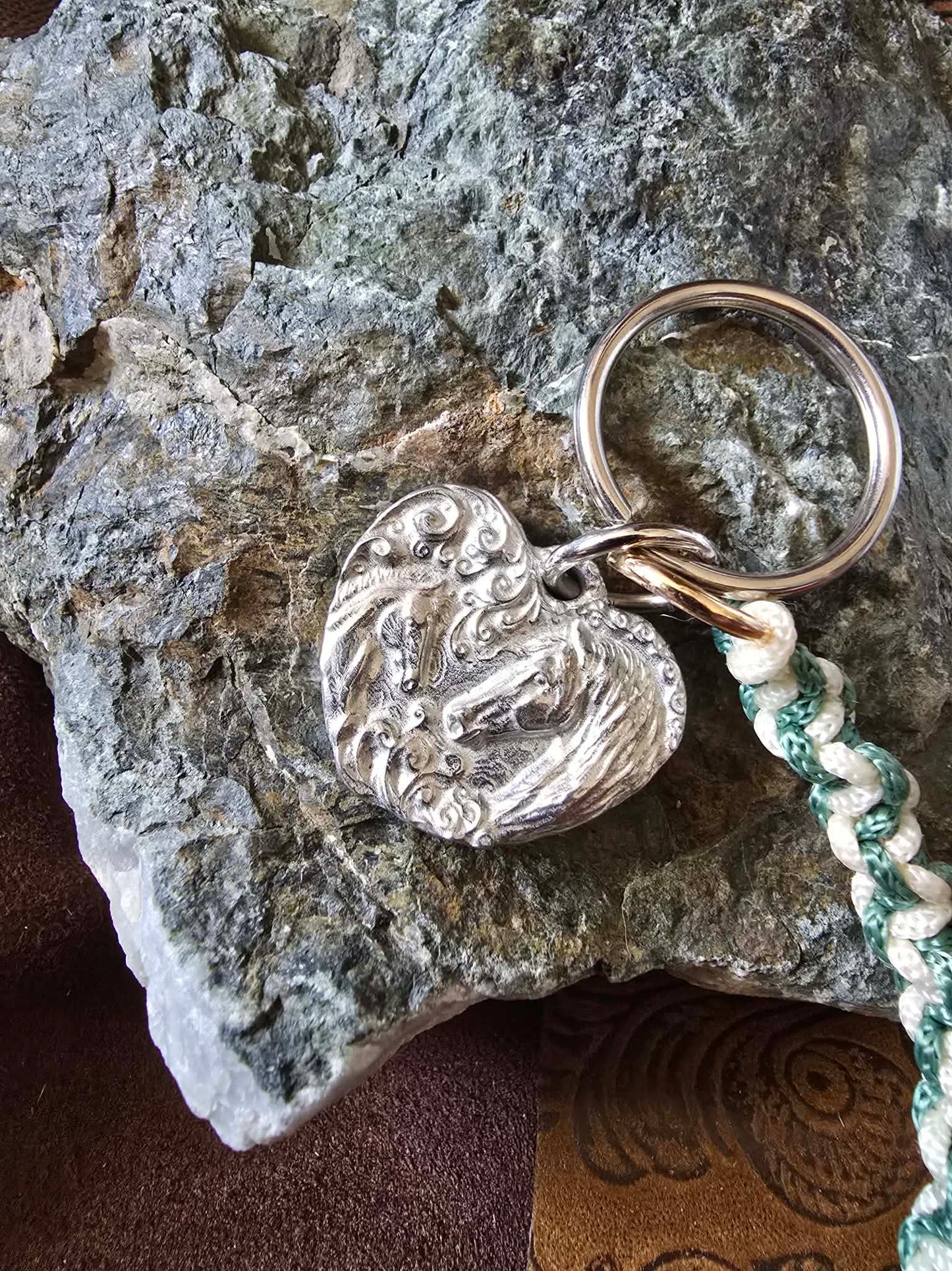 Mare and Foal Pewter Keychain and macrame braided lanyard