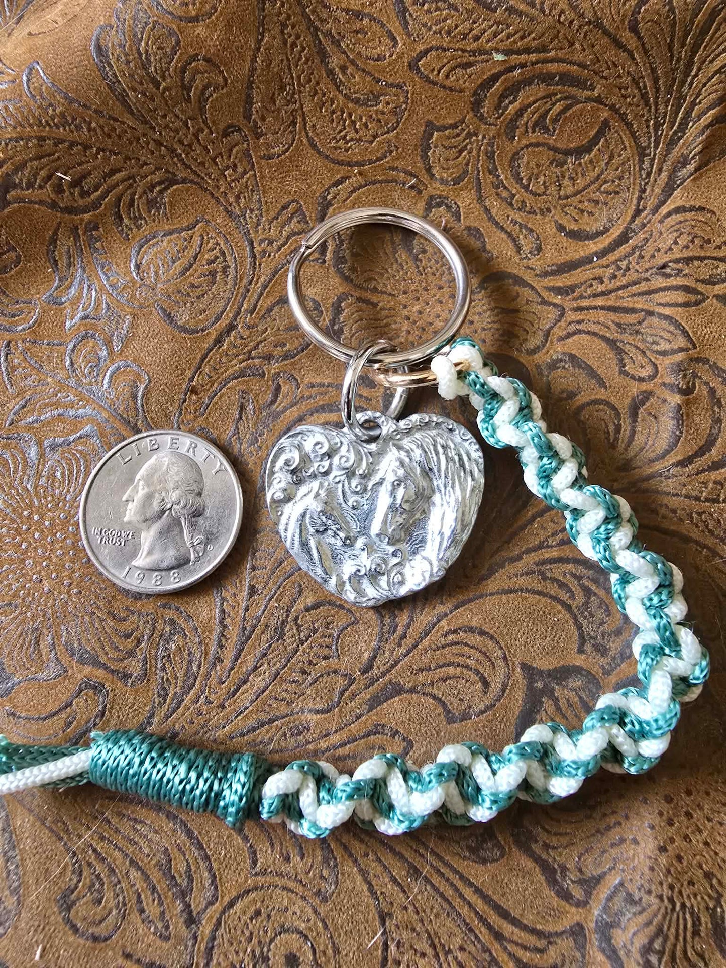 Mare and Foal Pewter Keychain and macrame braided lanyard