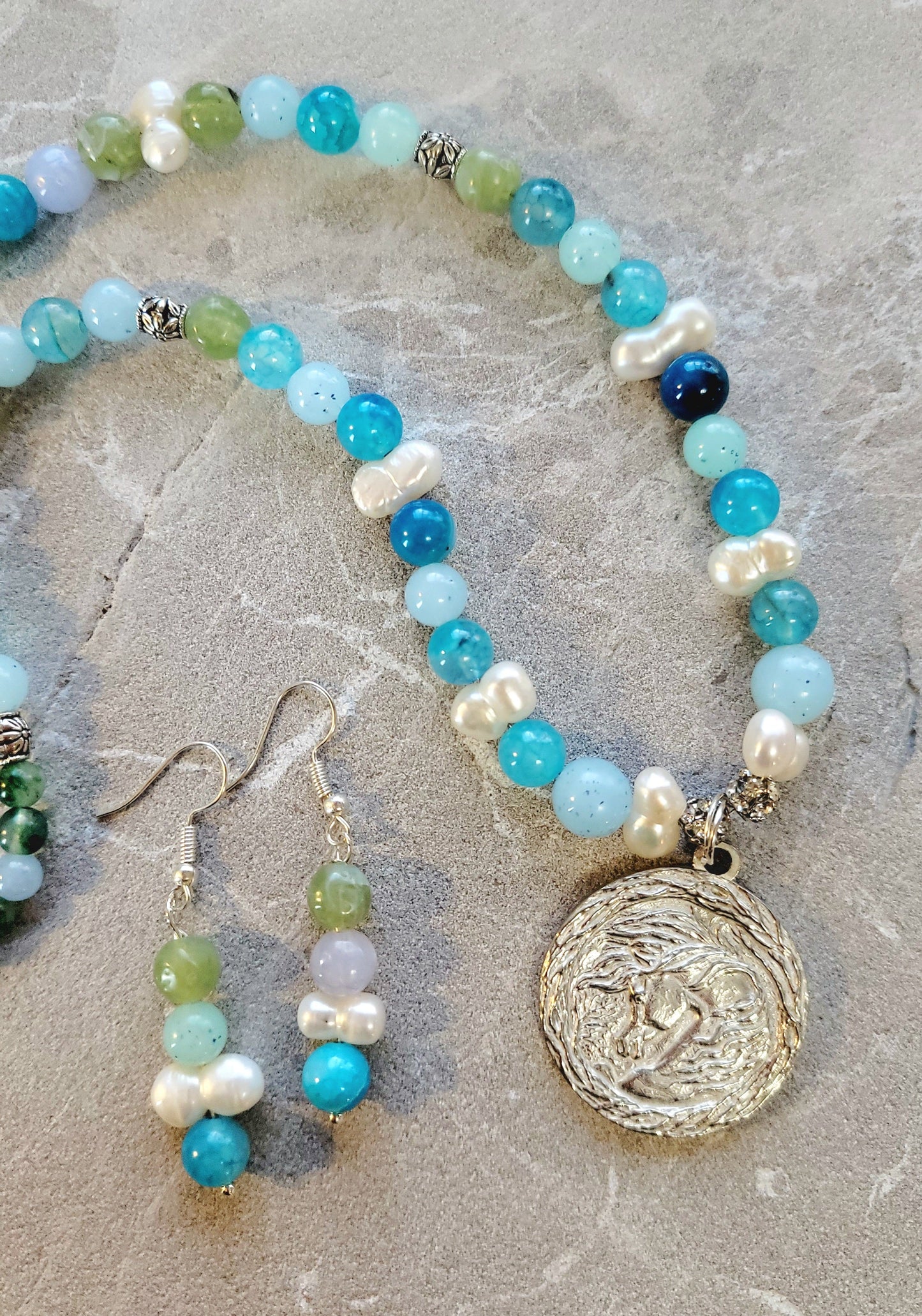 Beaded Gemstone Pewter Arabian Horse Necklace