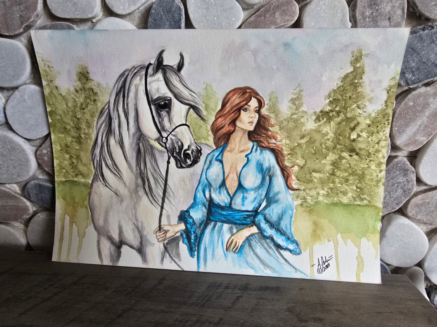 The Bond — Original Watercolor, Woman & Arabian Horse 9x12”
