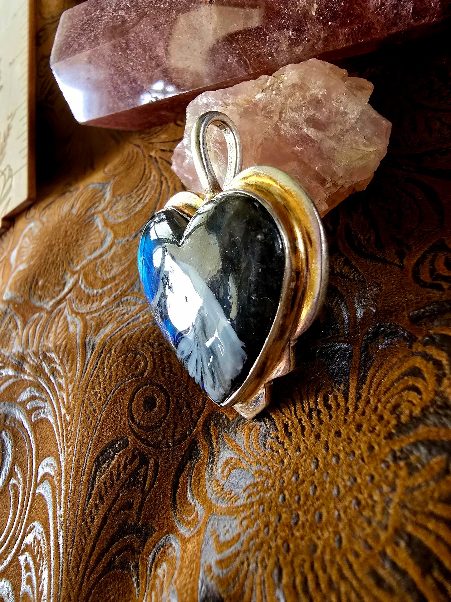 Heart Labradorite Horse Pendant – Handpainted Original Art
