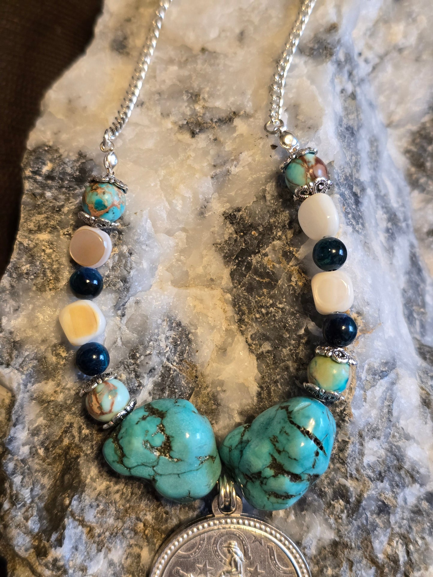 Starlight Rider Cowgirl Reiner Pendant Necklace, Turquoise Nuggets & Imperial Jasper