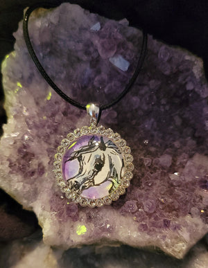 Original Watercolor Horse Pendant – Rhinestone & Glass