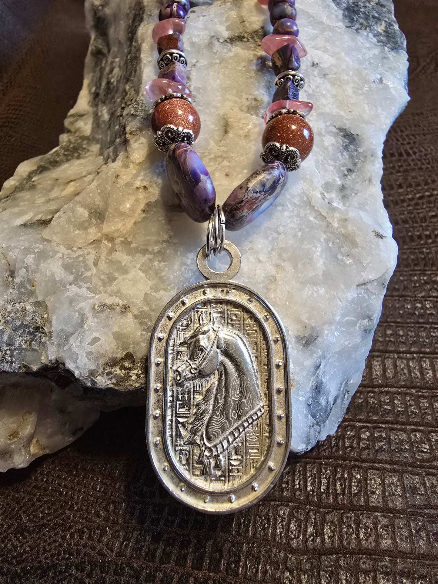 Desert Royale Arabian Horse Necklace, Purple Emperor Jasper & Goldstone