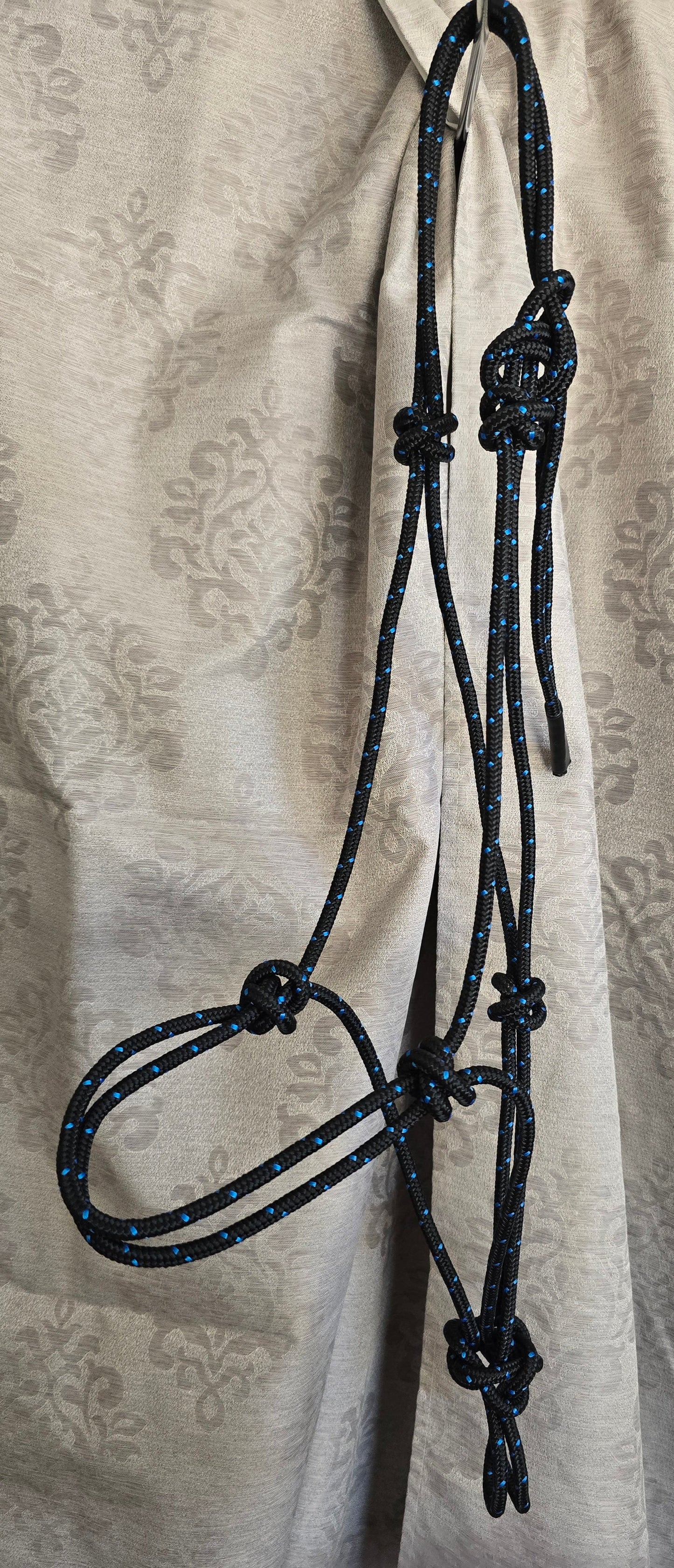 Starry Night — Handmade Arabian Rope Halter & Lead Rope Set, Black with Light Blue Speckle