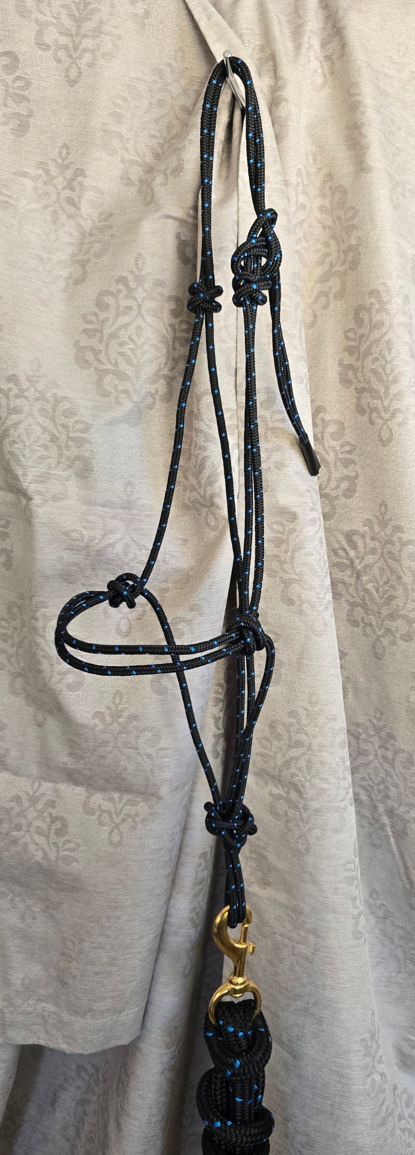 Starry Night — Handmade Arabian Rope Halter & Lead Rope Set, Black with Light Blue Speckle