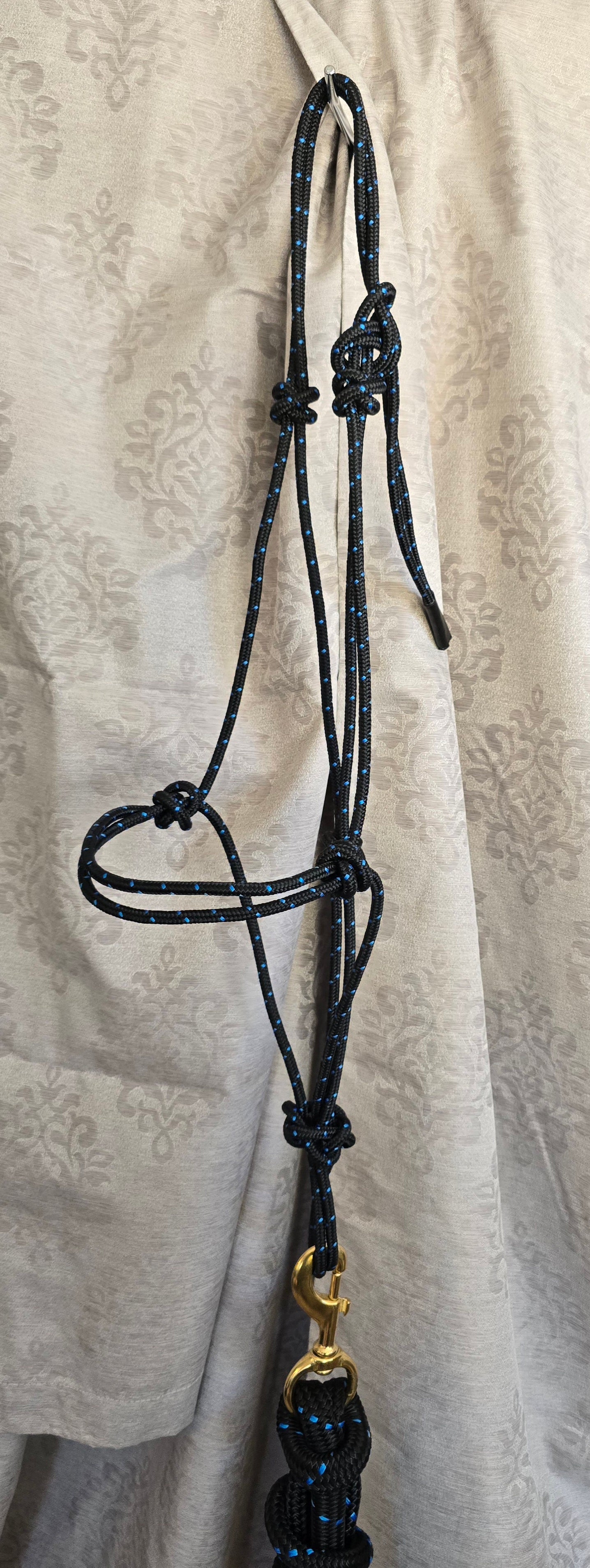 Starry Night — Handmade Arabian Rope Halter & Lead Rope Set, Black with Light Blue Speckle